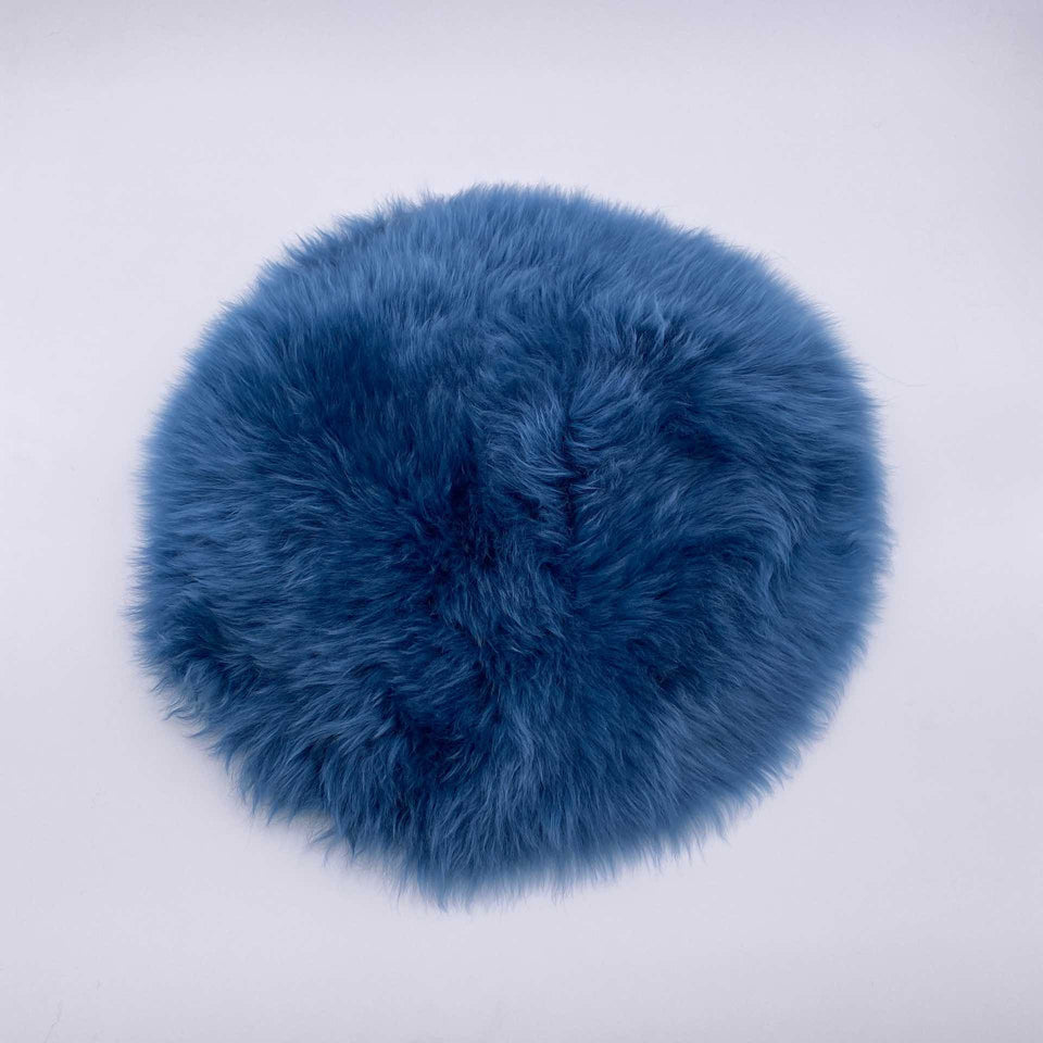 Lammfell Sitzkissen rund jeansblau