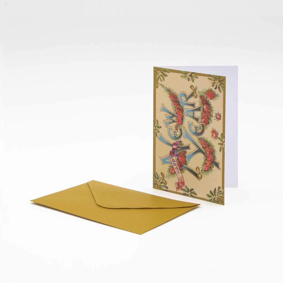Postkarte Neujahr Happy New Year Garlands of Roses