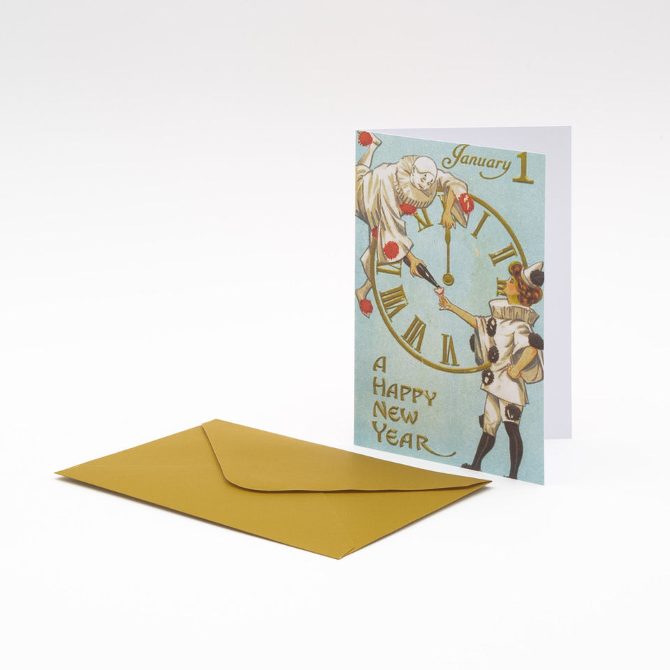 Postkarte Neujahr Pierrot