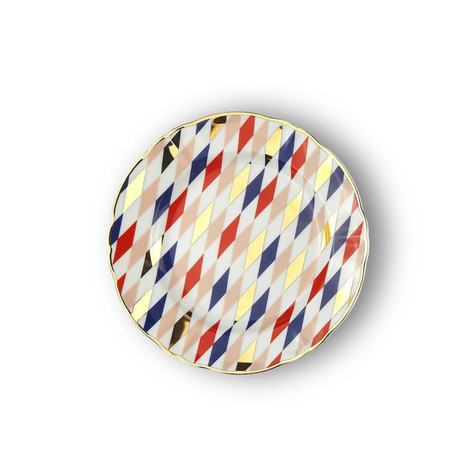 Teller Frühstück groß Rauten Quadri Aufsicht