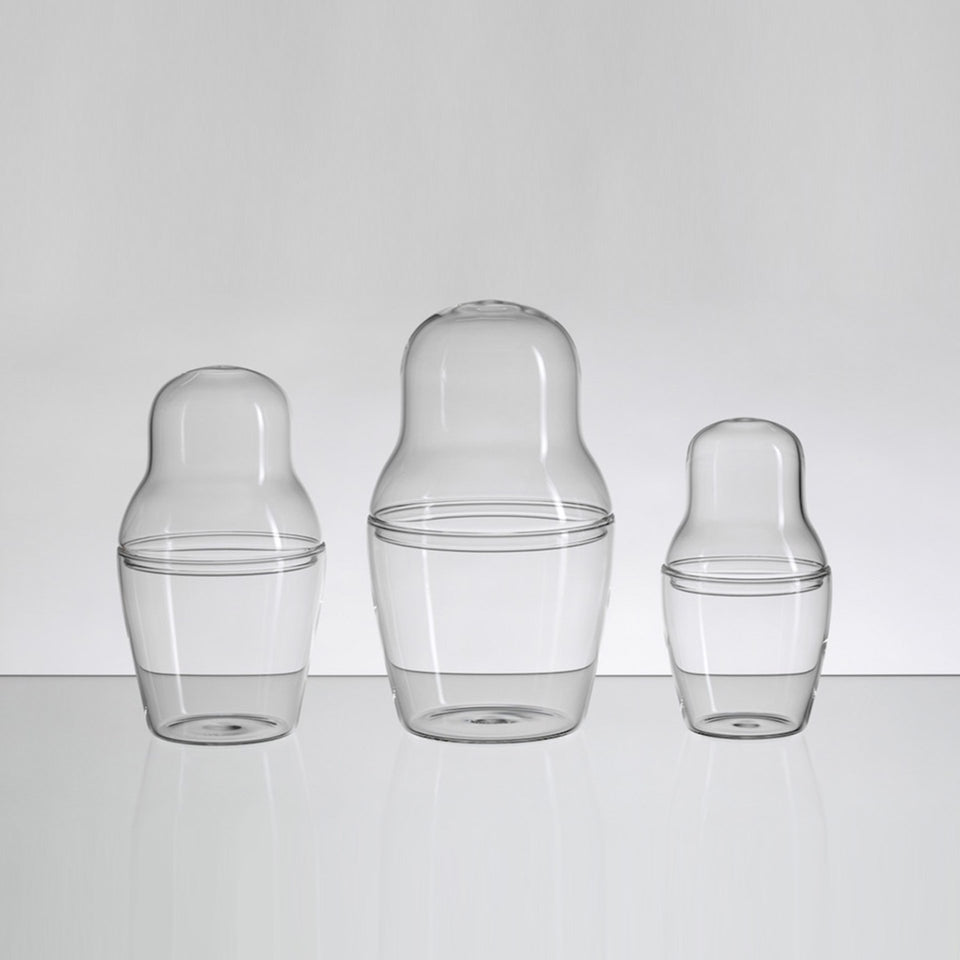 Matroschka 3er Set aus Glas nebeneinander
