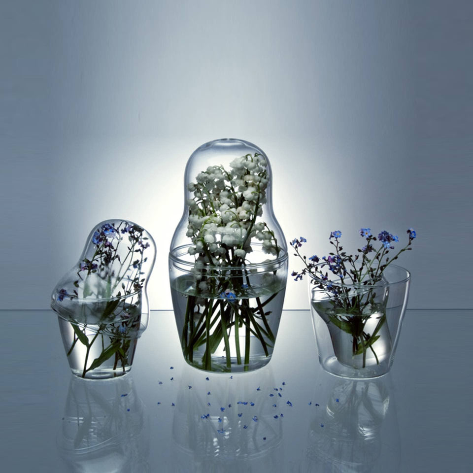 Matroschka 3er Set aus Glas mit Blumen dekoriert